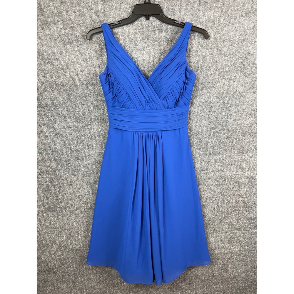 Bill Levkoff Chiffon Cocktail Dress Women 4 Royal Blue Excellent Pleated Formal